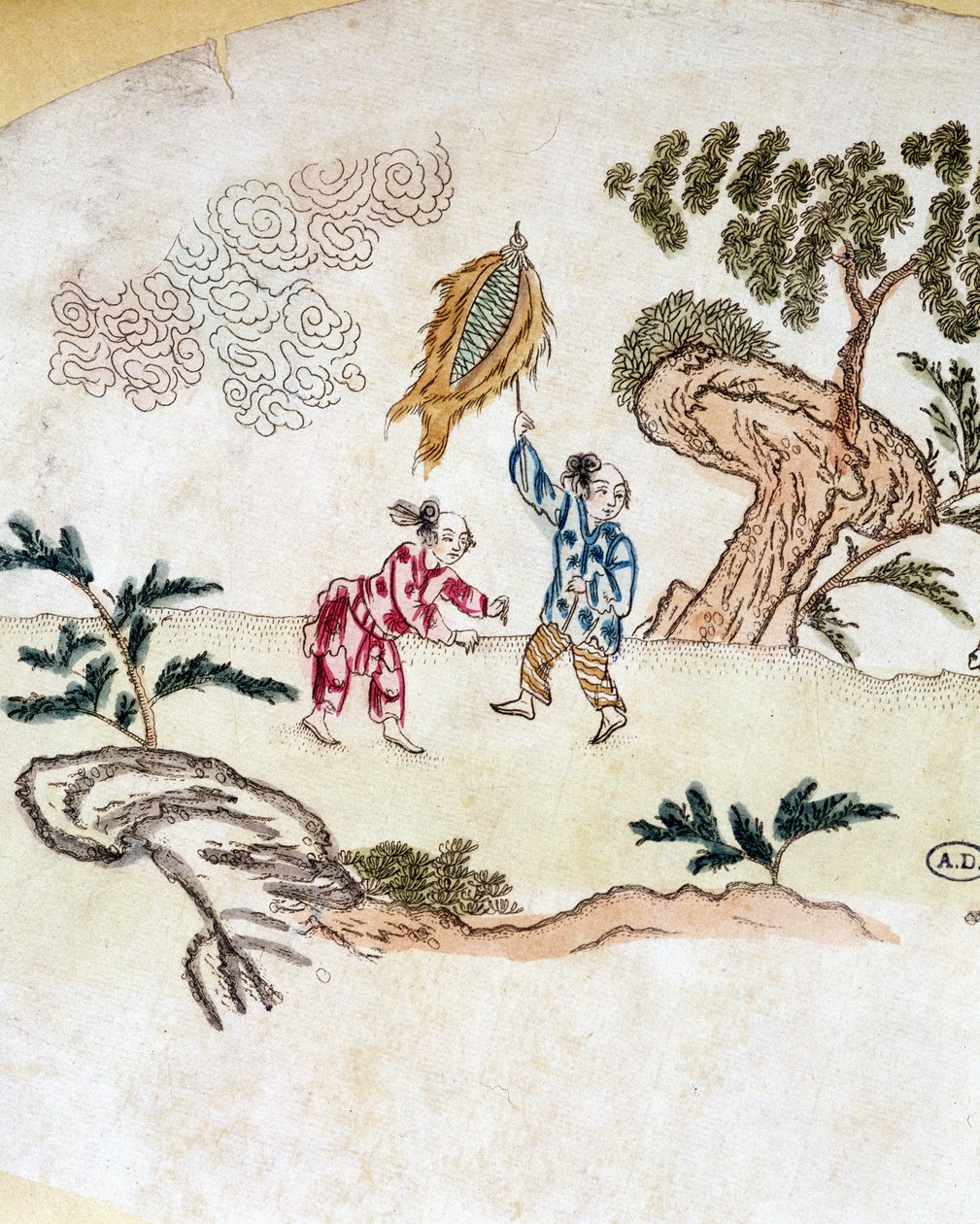 Personnages de cerf-volant - Estampe chinoise - School Chinese
