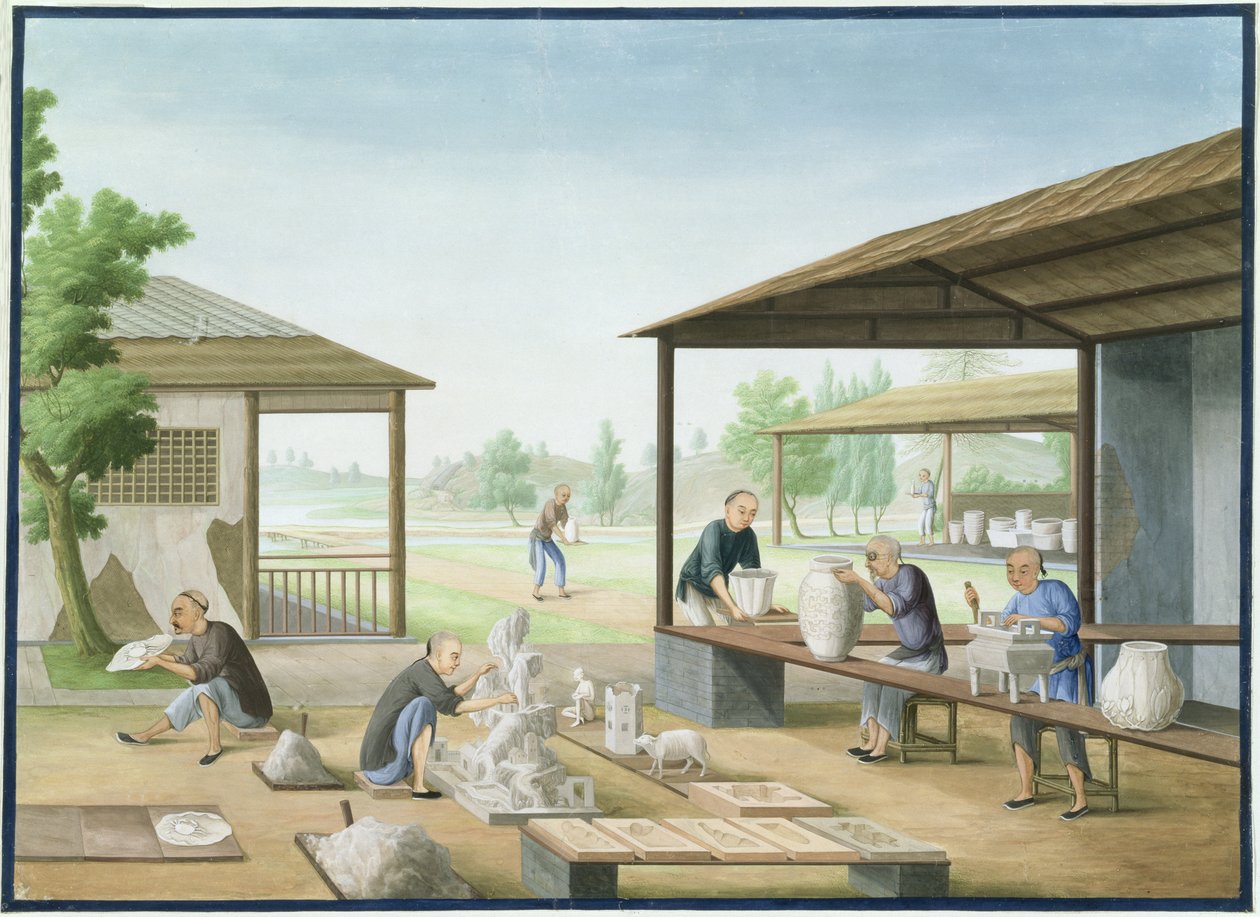 Fabrication de la porcelaine : Modelage et moulage à la main (aquarelle et gouache sur papier) - School Chinese