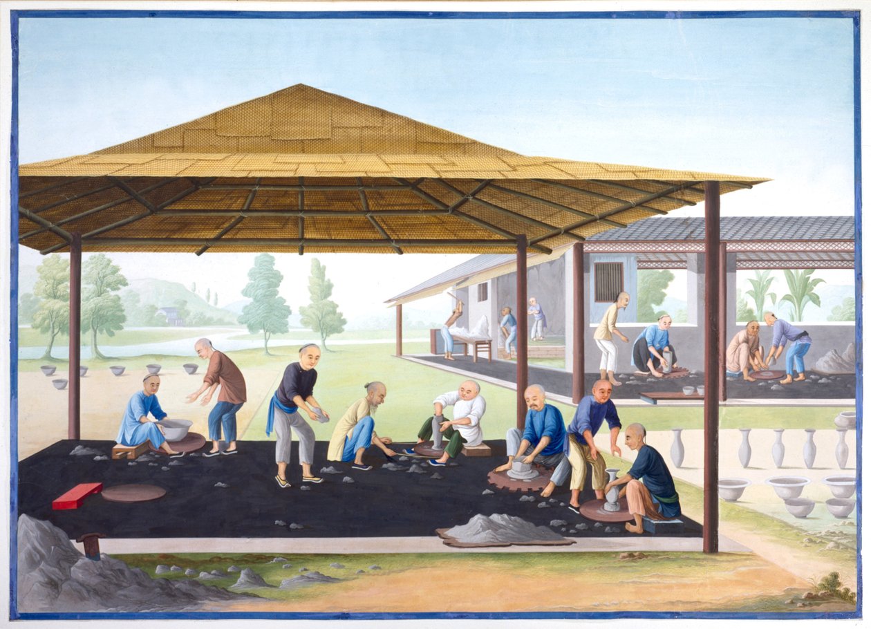 Modelage de vases et de bols, vers 1825 (gouache sur papier) - School Chinese