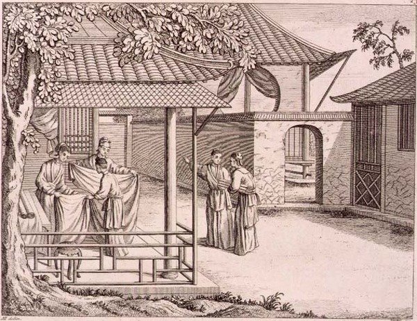 Vente de la soie après tissage, Chine, fin du XVIIIe siècle - School Chinese