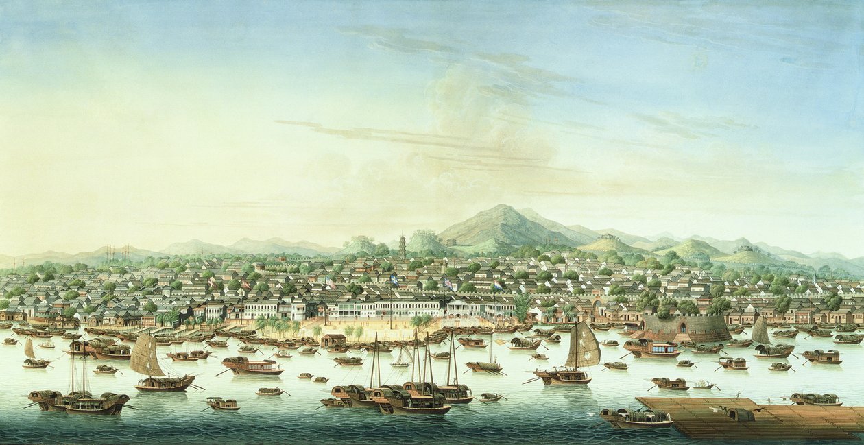 Vue de Canton, vers 1800 (aquarelle et gouache sur papier) - School Chinese