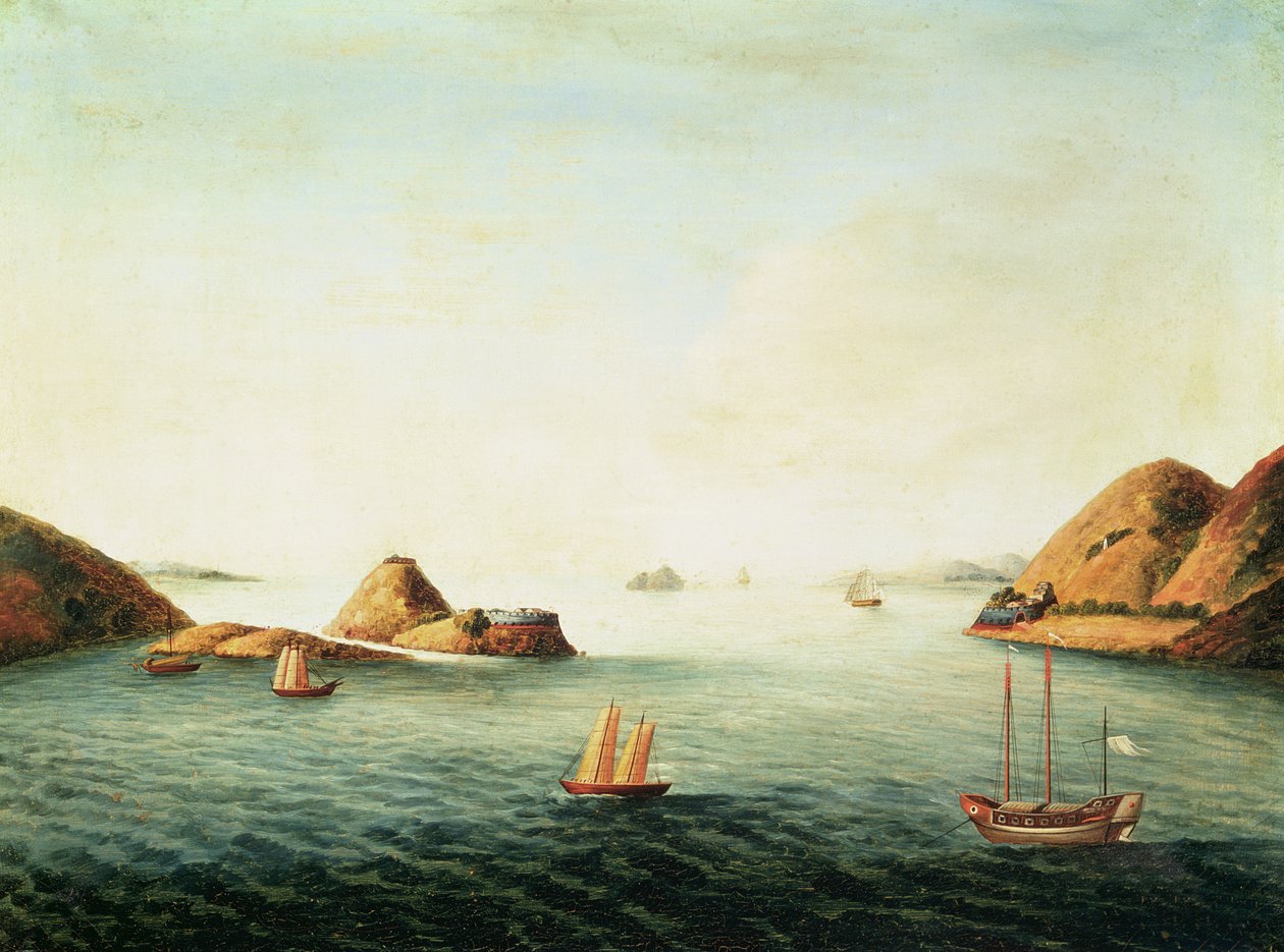 Vue du Boca Tigris sur la rivière Pearl, vers 1830 (huile sur toile) - School Chinese