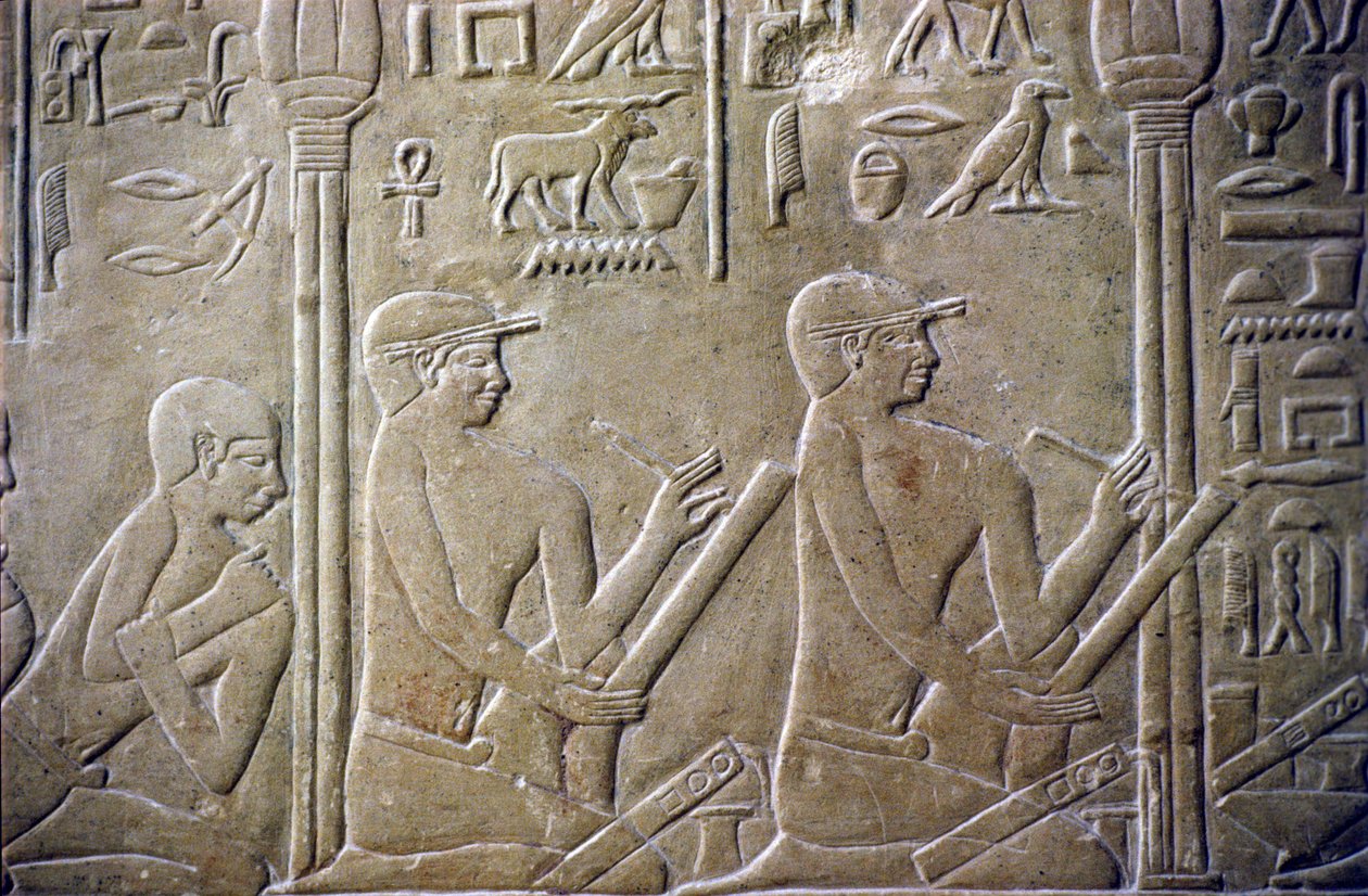 Égypte ancienne, Relief/sculpture, Tombe de Mererouka, Mastaba de Mererouka, 6e dynastie, Saqqara, Anciens du village forcés d