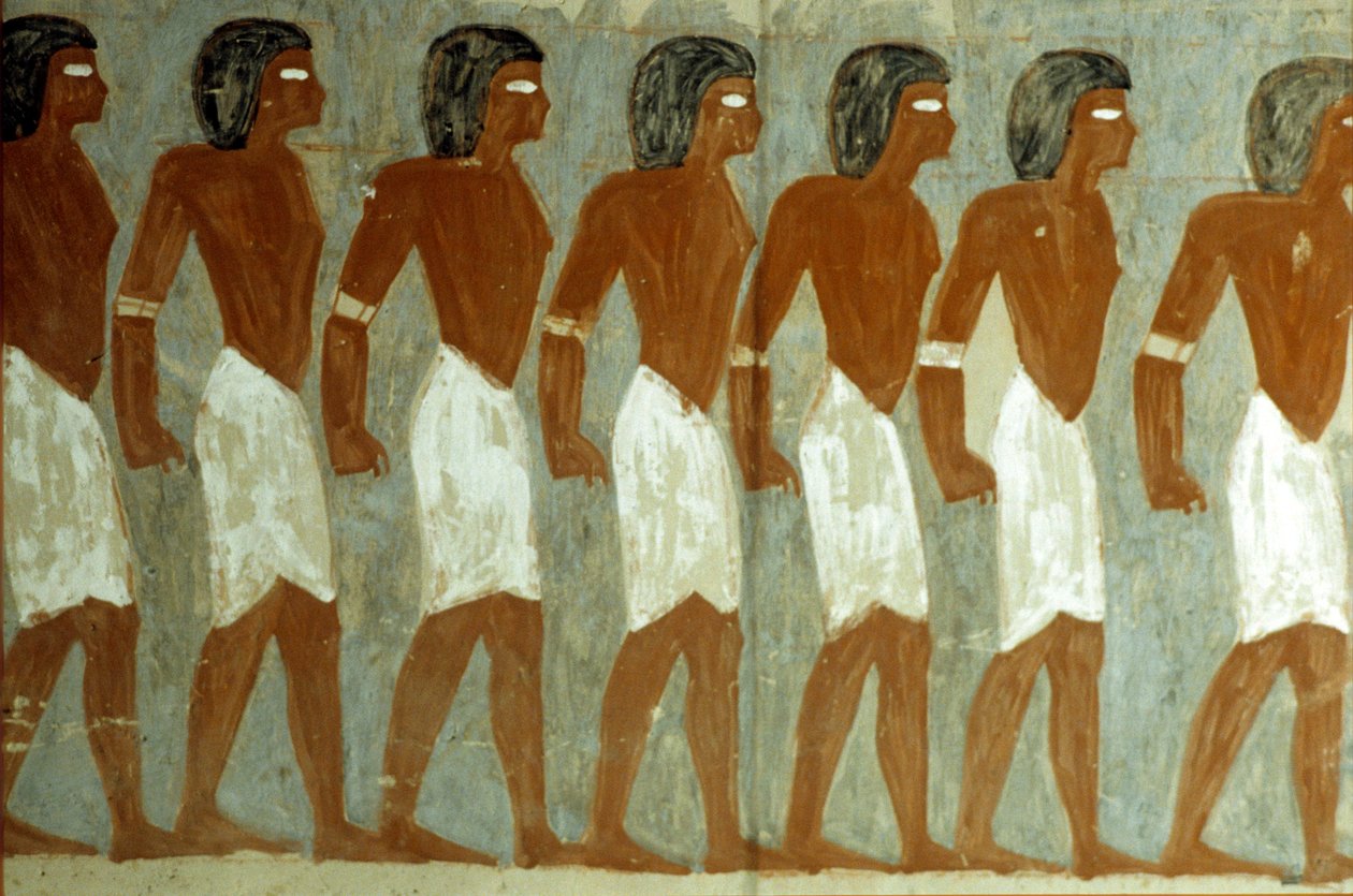 Égypte ancienne, peinture murale, captifs liés, peinture incomplète, tombe de Horemheb - School Egyptian