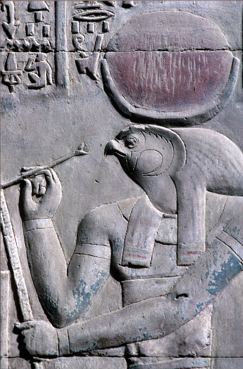 Égypte ancienne, peinture murale/sculpture, Horus écrit sur un rouleau de papyrus, temple de Sobek et Horus, Kom Ombo - School Egyptian