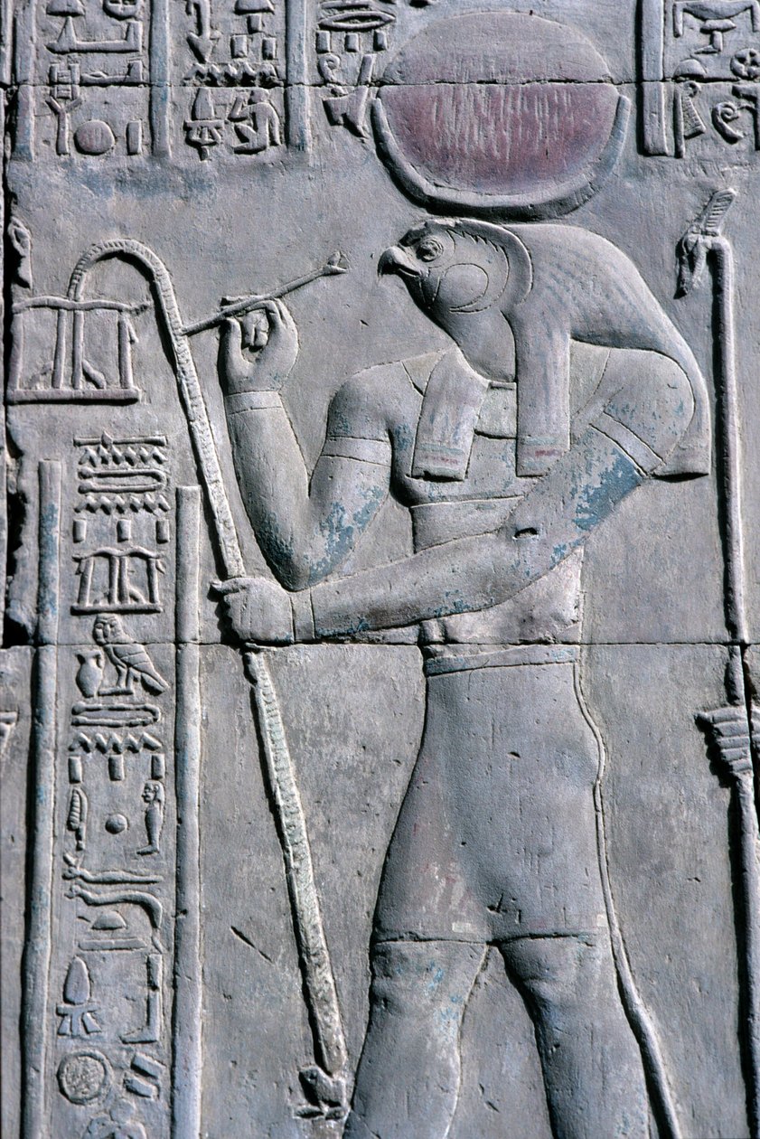 Égypte ancienne, peinture murale/sculpture, Horus écrit sur un rouleau de papyrus, Temple de Sobek et Horus, Kom Ombo - School Egyptian