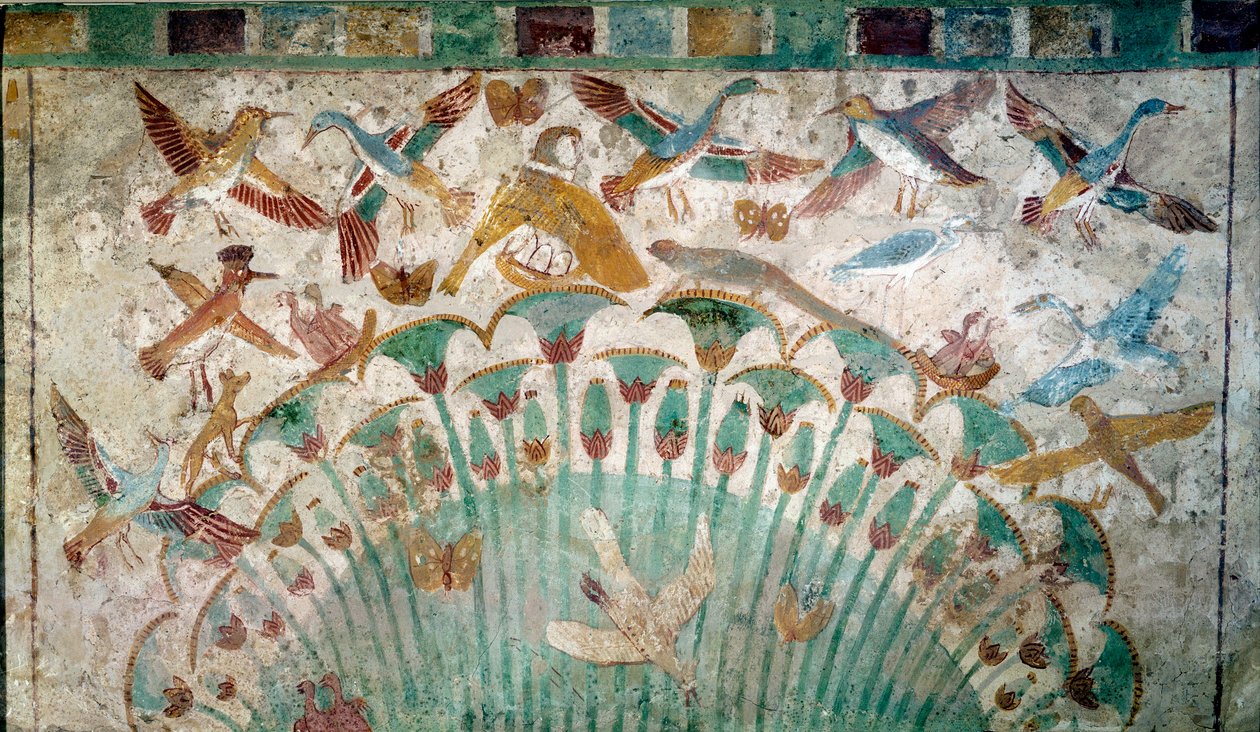 Animaux dans un fourré de papyrus, fragment de calcaire de la tombe de Neferhotep - School Egyptian