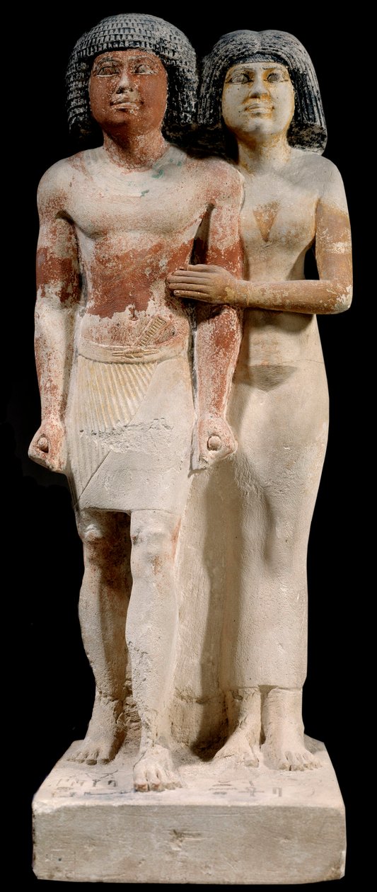 Antiquité égyptienne : Statue en calcaire du couple Raherka et Meresankh. 5e dynastie. Ancien empire (vers 2700-2200 av. J.-C.) - School Egyptian