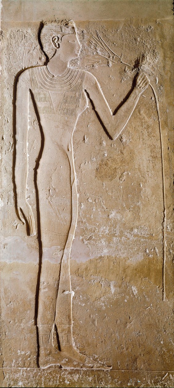 Antiquité égyptienne : jeune femme avec fleur de lotus. Calcaire. 5e dynastie, 2300 av. J.-C. Dim. 145 cm Paris, Musée du Louvre - School Egyptian