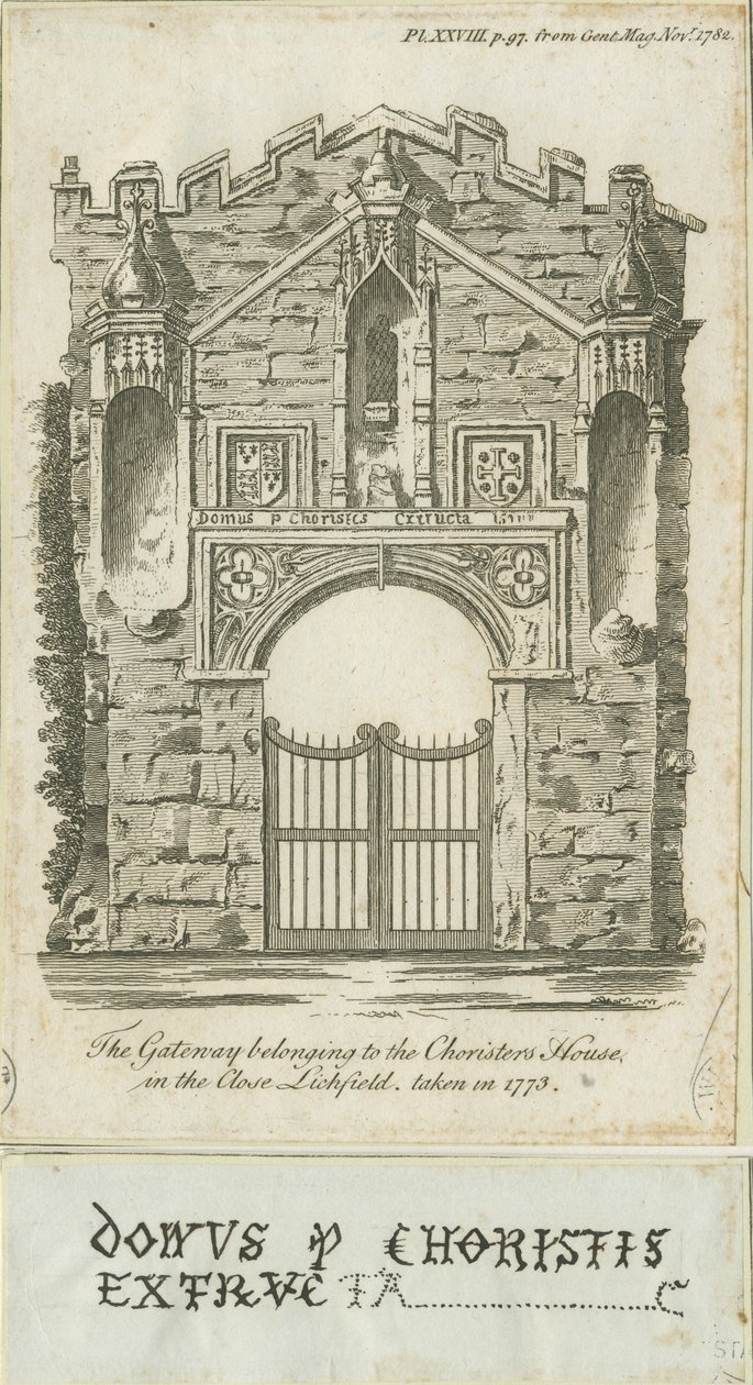 Lichfield - Porte de la maison des choristes : gravure - School English