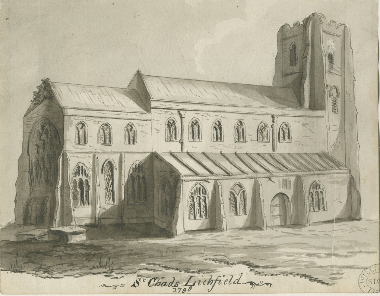 Lichfield - Église Saint-Chad : dessin sépia - School English