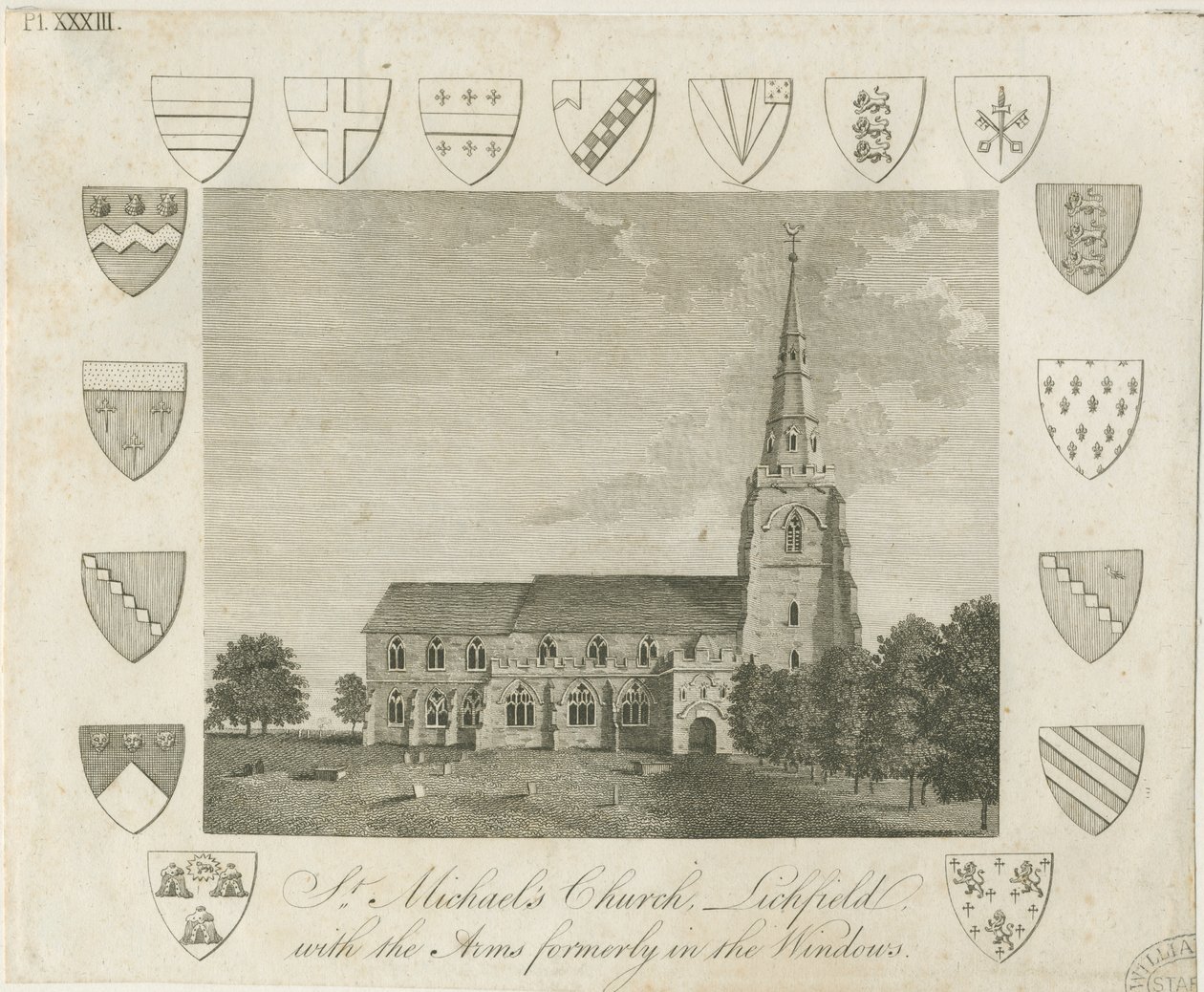 Lichfield - Église Saint-Michel : gravure, nd [?fin 18e siècle] - School English