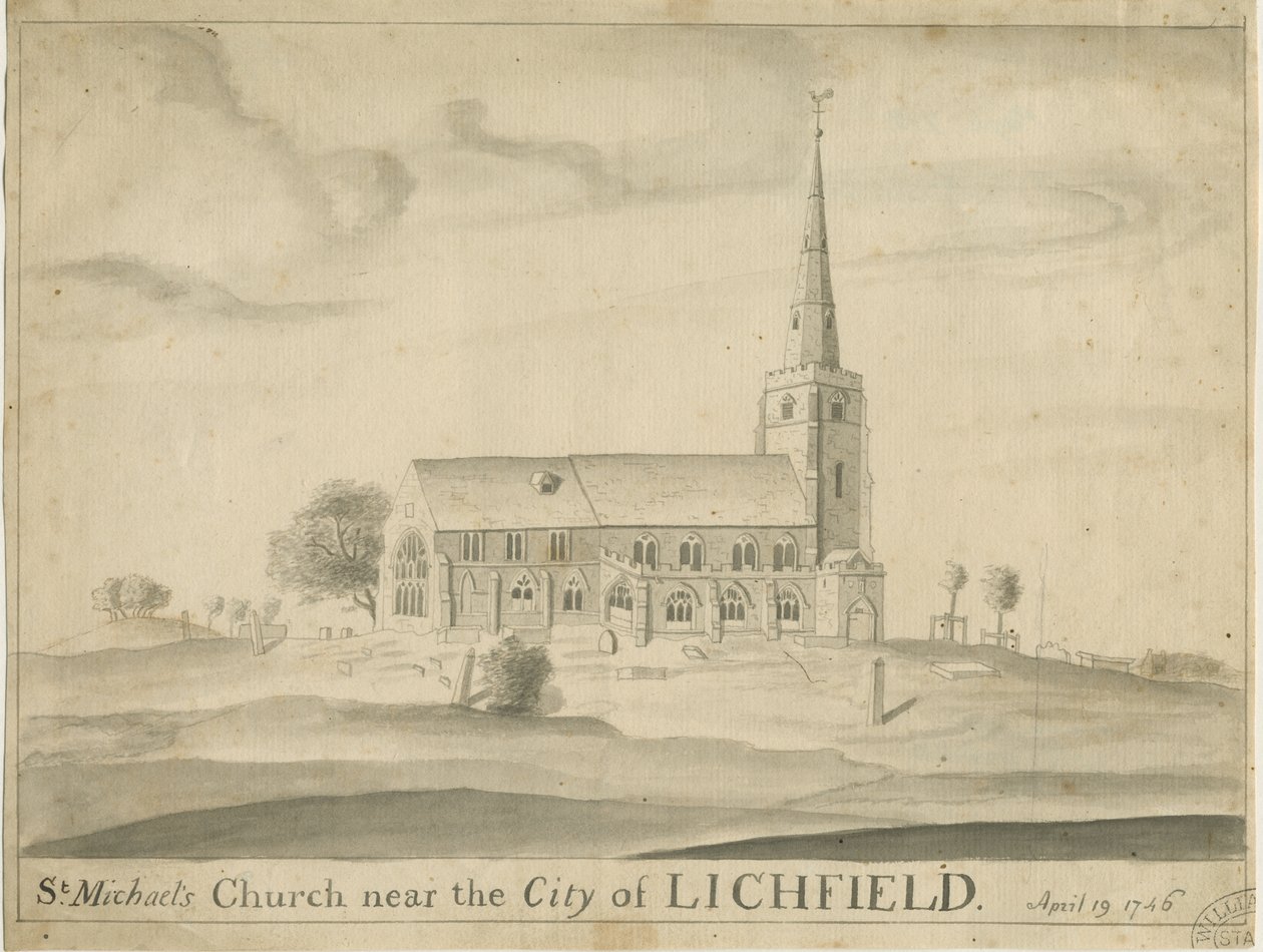 Lichfield - Église Saint-Michel : dessin sépia - School English