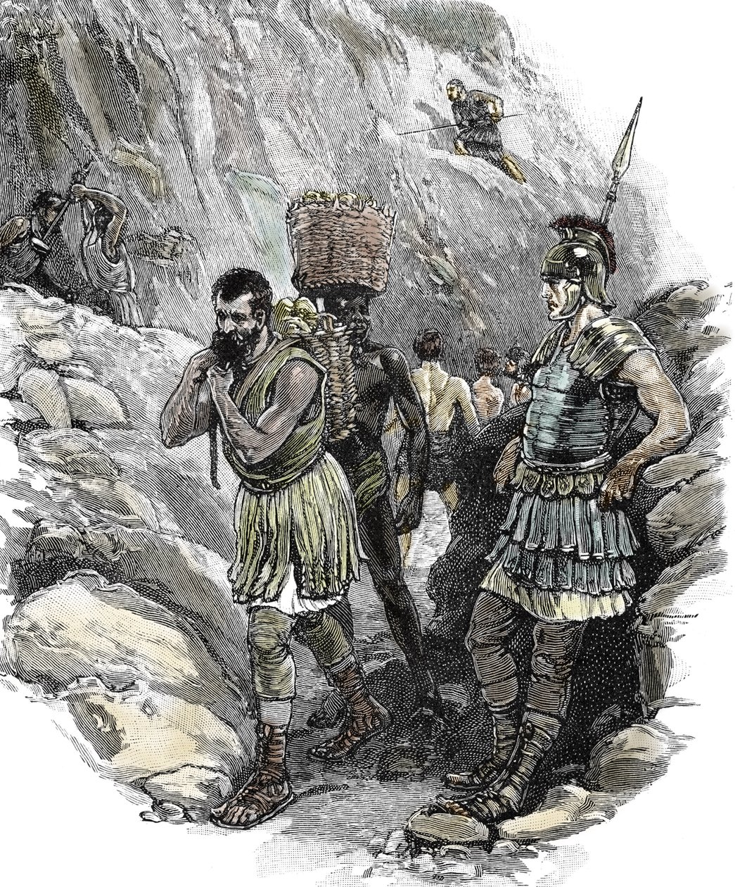 Légionnaire romain supervisant des ouvriers anglo-saxons dans une mine d