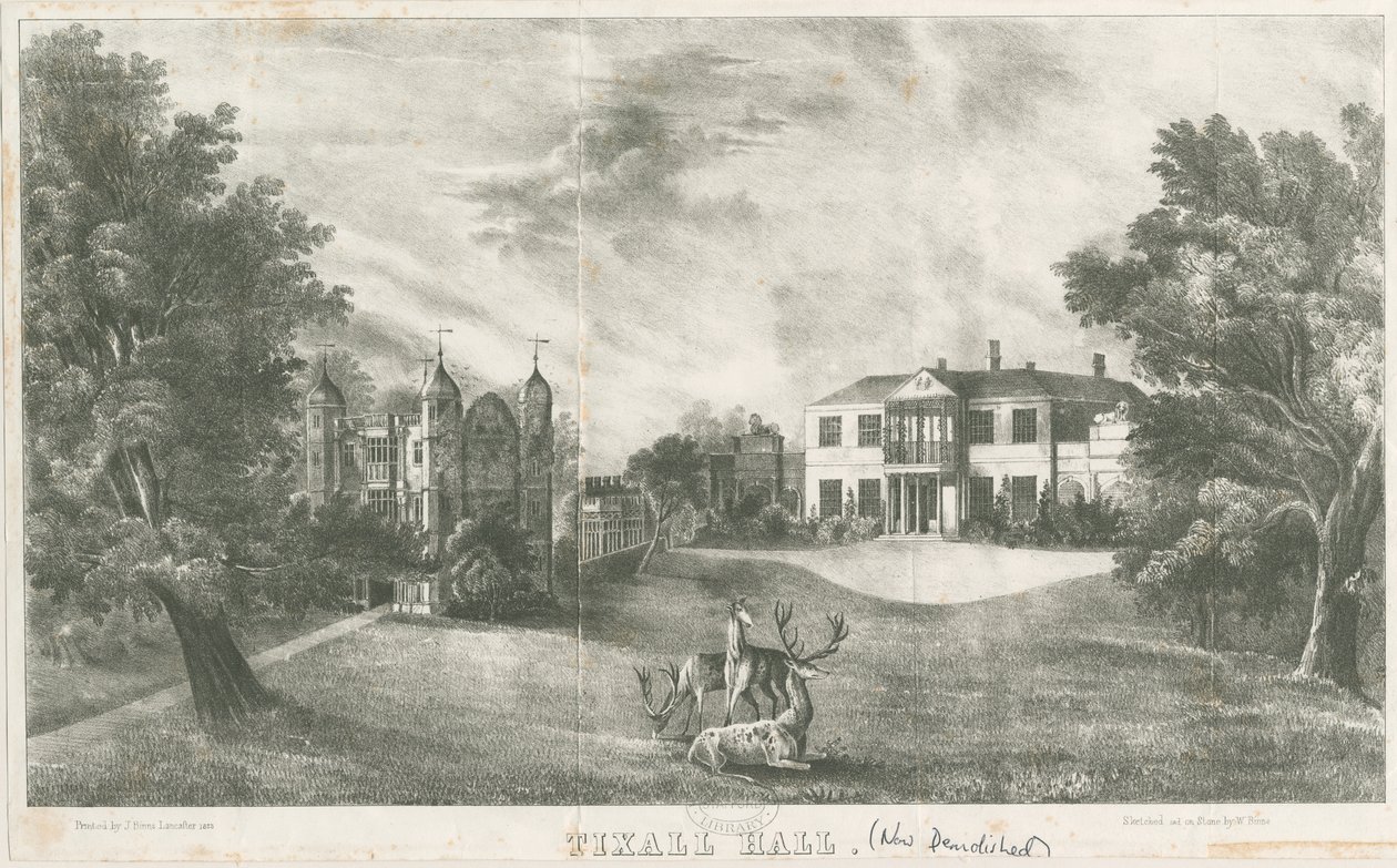 Tixall Hall et La Porte (lithographie) - School English