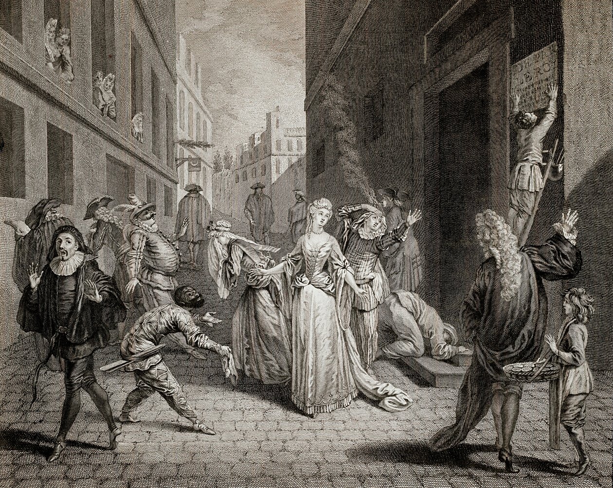 Terreur (1793-1794) : Les comédiens italiens (interprétant des personnages de la Commedia dell