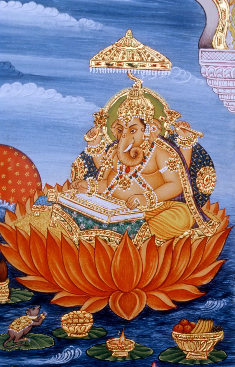 Seigneur Ganesh Ganpati écrivant des écritures, miniature - School Indian