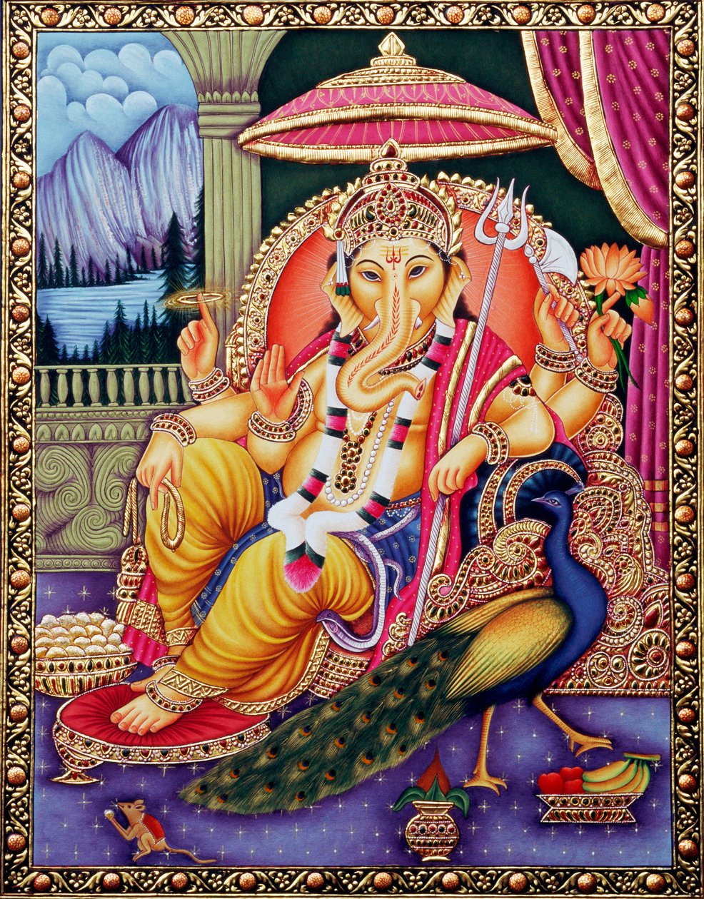 Seigneur Ganesha Ganpati en peinture miniature sur papier - School Indian
