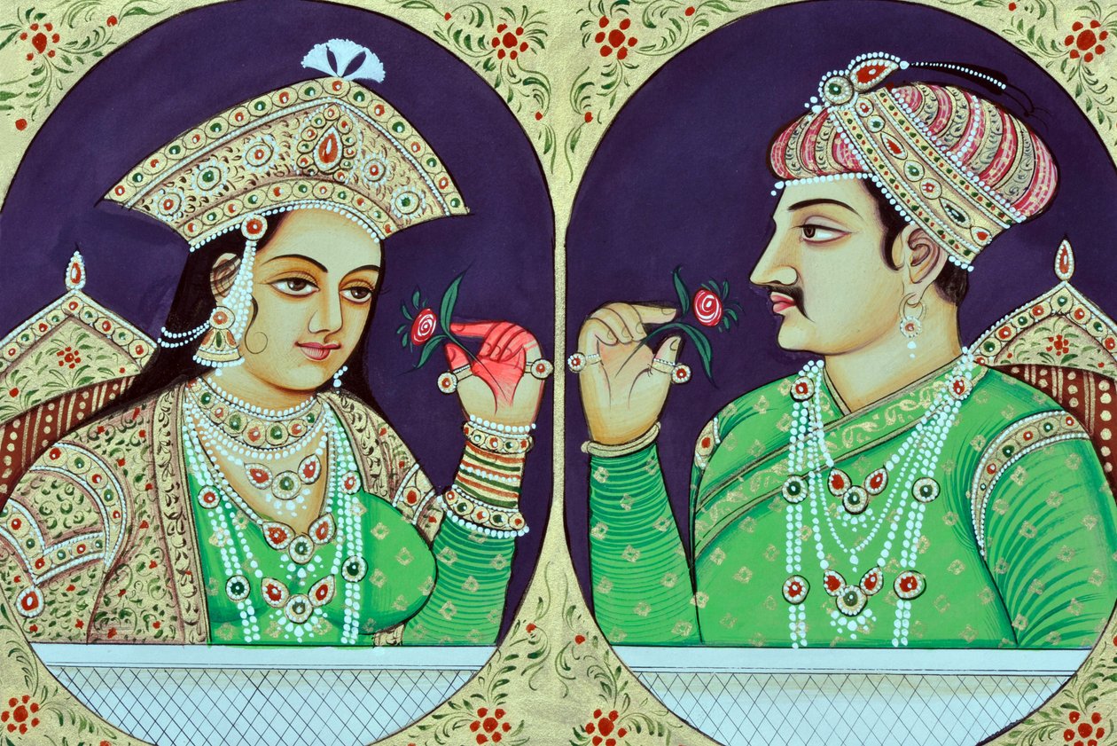 Peinture Miniature de la Reine Noorjahan avec Jahangir Inde Asie - School Indian