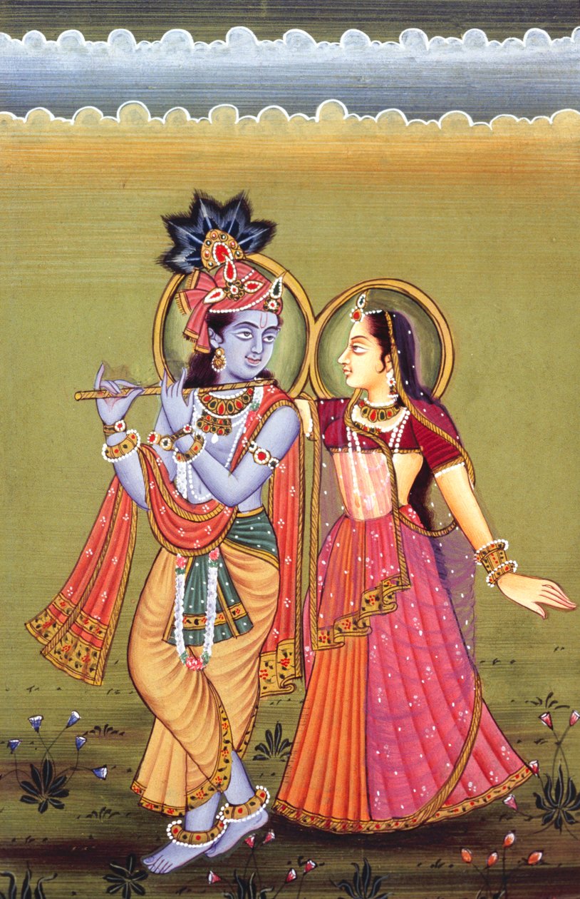 Peinture de Krishna et de sa plus grande dévote Radha, Inde - School Indian