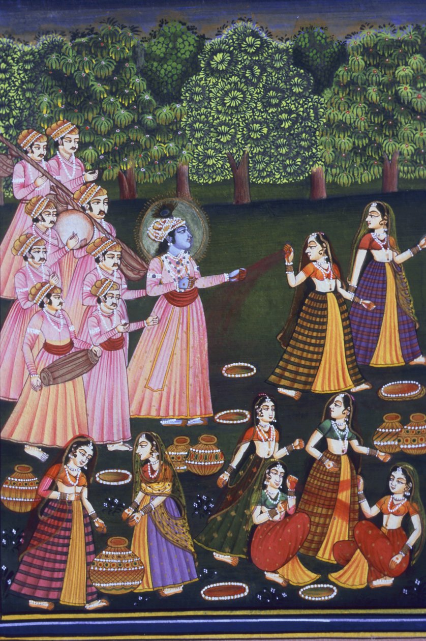 Krishna jouant Holi avec les Gopies (Nalkdwral Pichwai Chool), Inde - School Indian