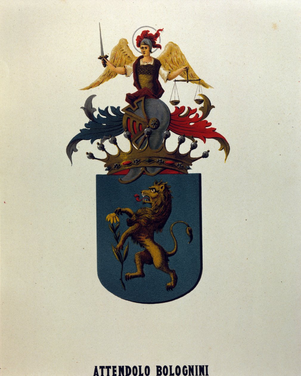 Blason de la famille Attendolo Bolognini de Milan avec lion « dragonne ». - School Italian