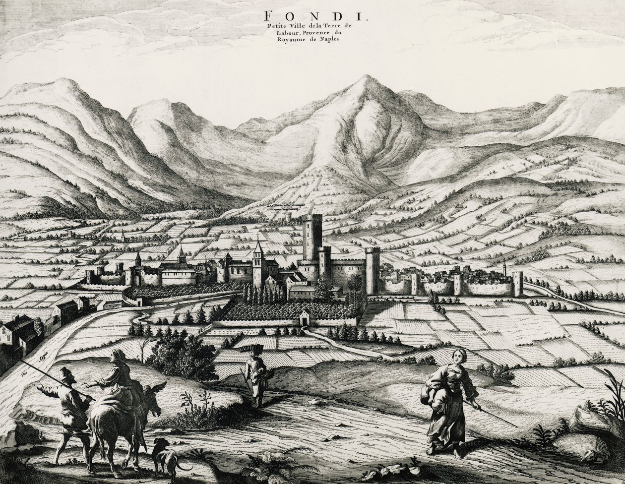 Ville de Fondi dans le Latium, gravure, Italie - School Italian