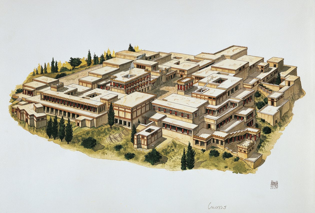 Reconstruction du palais de Knossos, Crète, 20e siècle av. J.-C. - School Italian