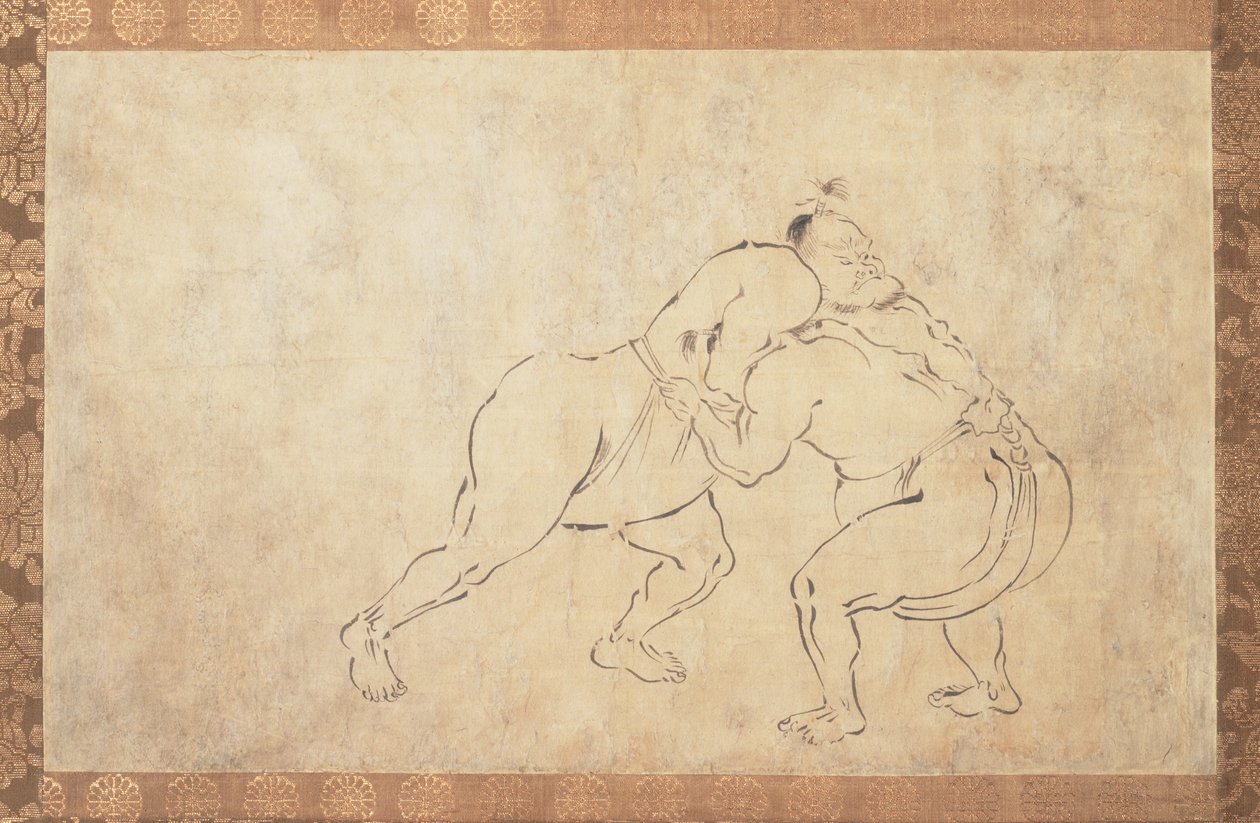 Lutteurs Sumo (encre Sumi sur papier) - School Japanese