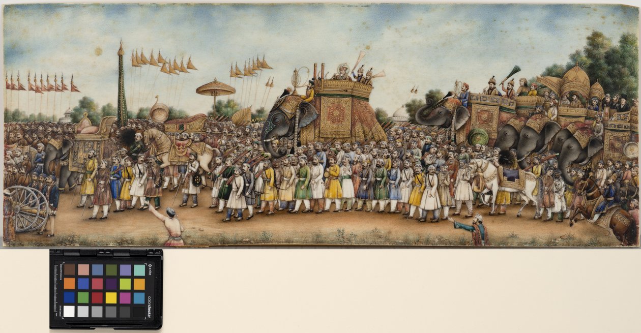 Akbar Shah II chevauche un éléphant dans une immense procession - School Mughal