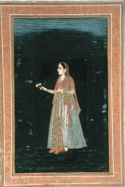 Dame tenant des fleurs, du Petit Album Clive - School Mughal