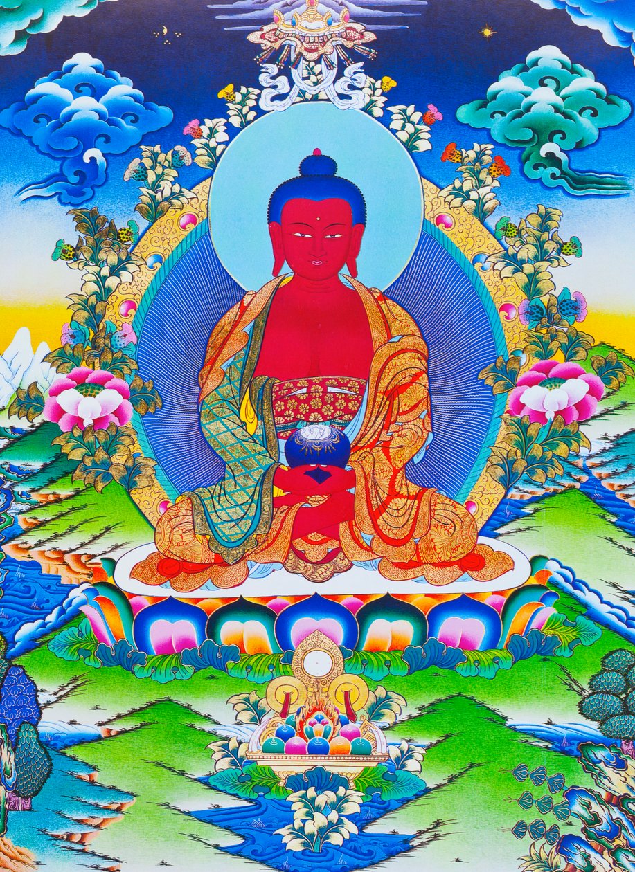Image représentant Amitabha Bouddha assis sur un lotus - School Nepalese