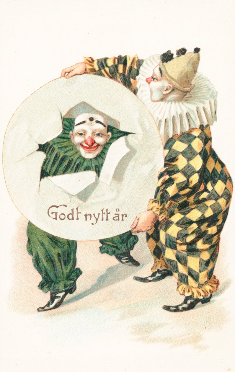 Carte du Nouvel An norvégien (lithographie couleur) - School Norwegian