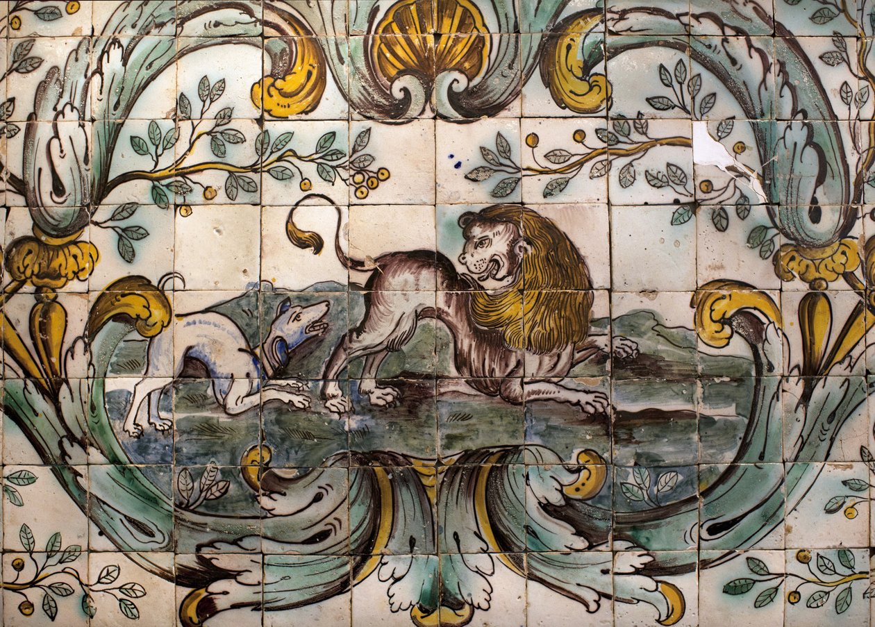 Chien menaçant un lion - Détail d