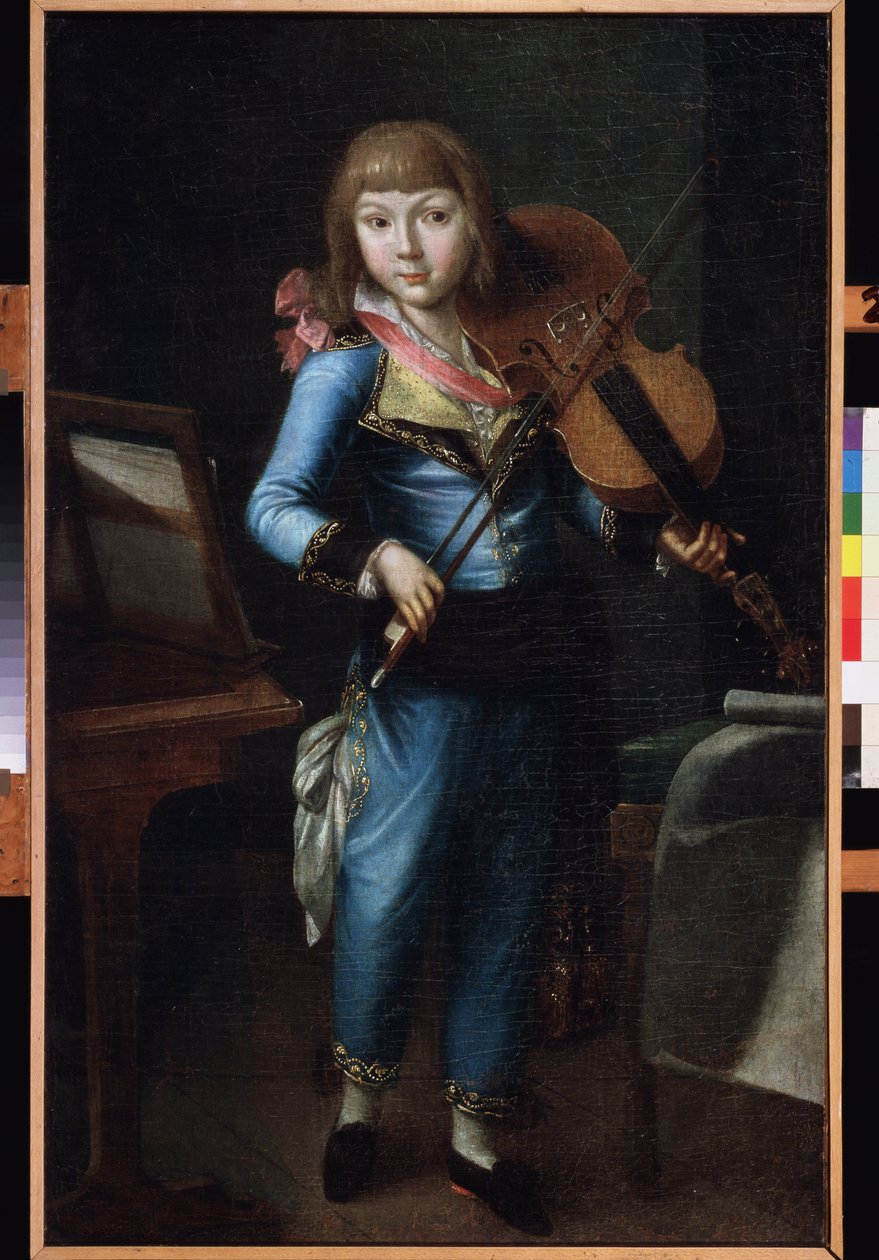 Un jeune violoniste en costume bleu - School Russian