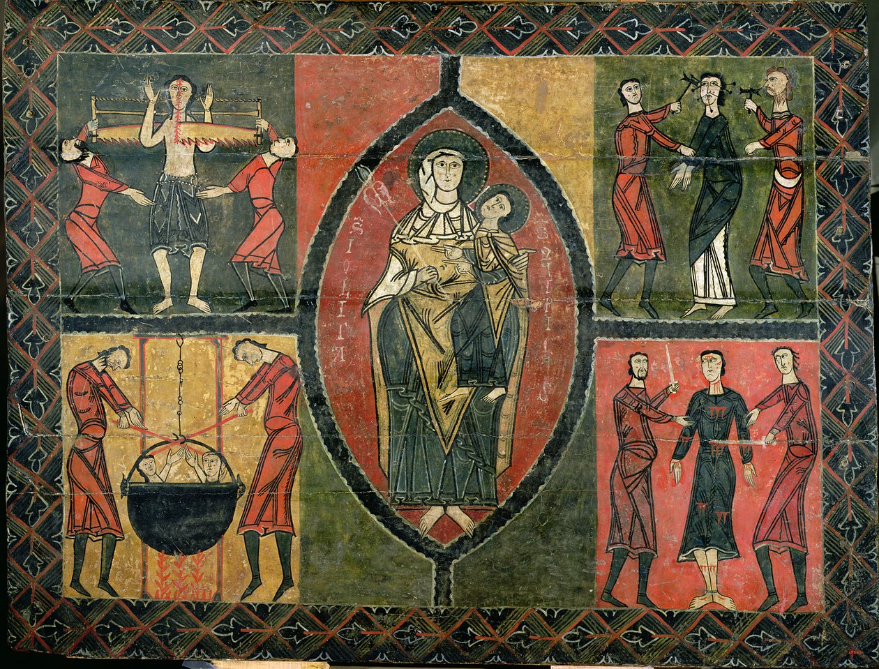 Autel représentant saint Quirze et sainte Julita avec quatre scènes du martyre des saints, église de Sant Quirze i Santa Julita, Durro (détrempe sur panneau) - School Spanish