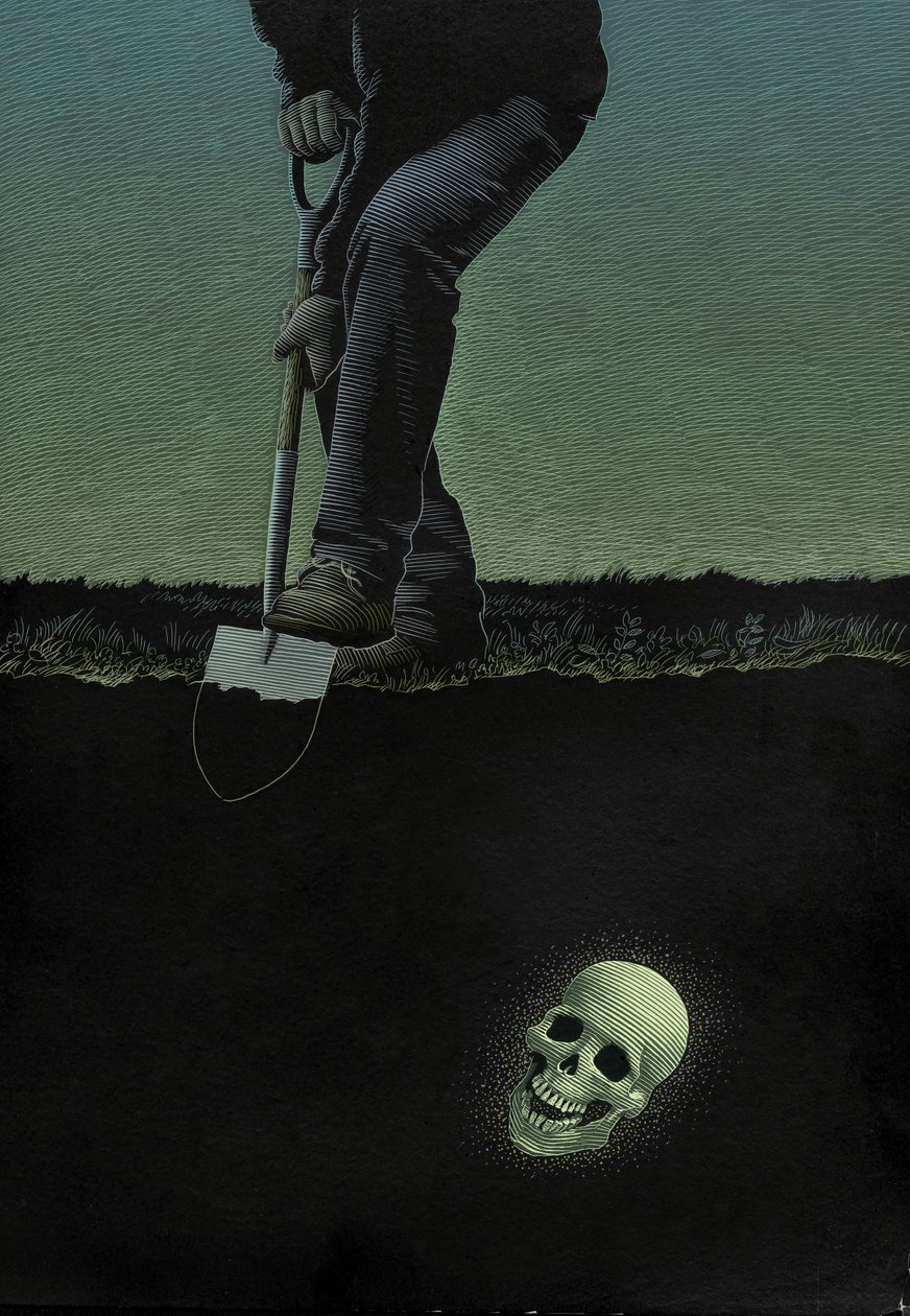 Un crâne dans le Connemara, 2001 (scratchboard, colorisé numériquement) - Scott McKowen