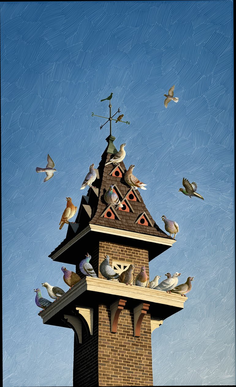 Dawn Chorus, 2016 (scratchboard, colorisé numériquement) - Scott McKowen