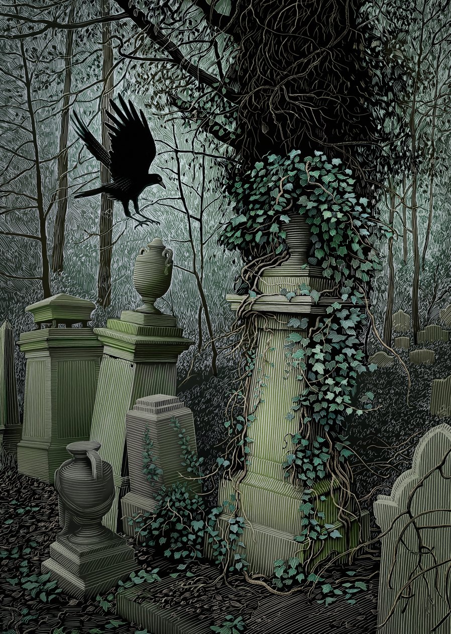Cimetière de Highgate, 2010 (scratchboard, colorisé numériquement) - Scott McKowen