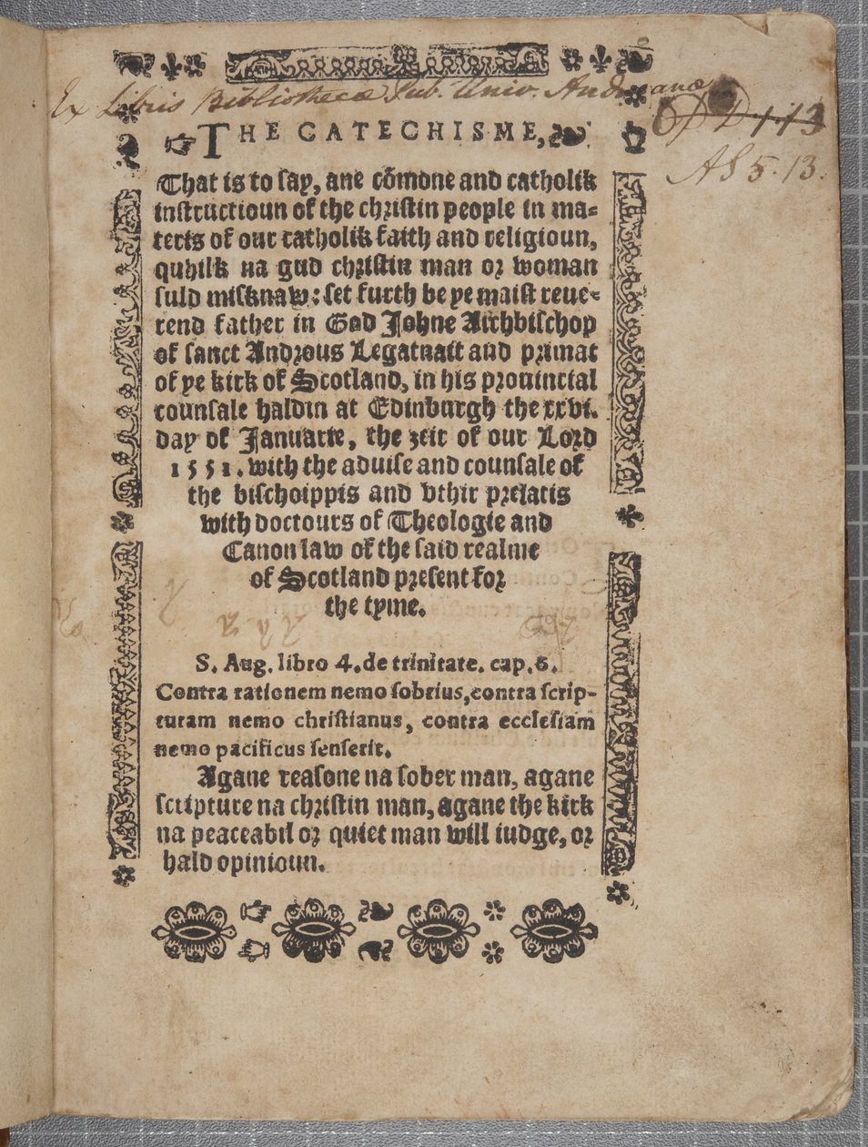 Page de titre de Le Catéchisme, 1552 - Scottish School