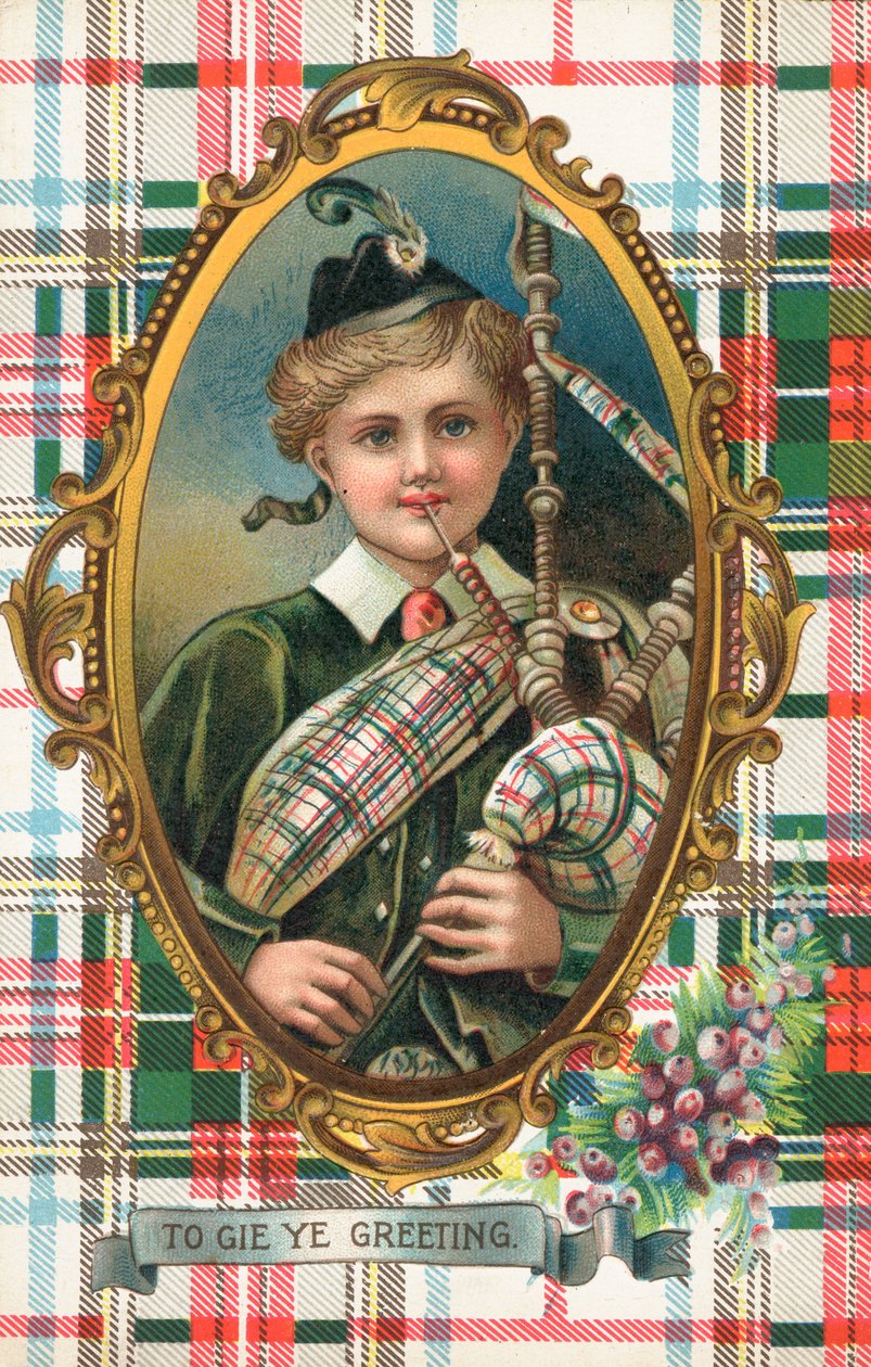 Carte du Nouvel An britannique (lithographie couleur) - Scottish School