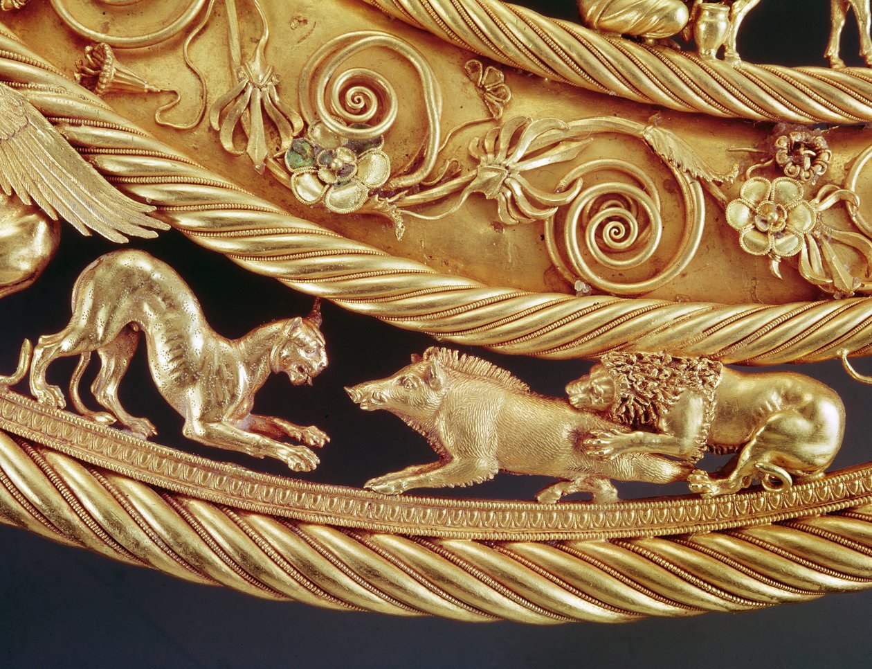 Lion et panthère attaquant un sanglier, Détail d