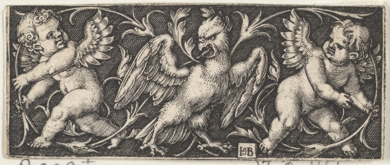 Panneau horizontal avec un aigle flanqué de deux génies, 1544 - Sebald Beham