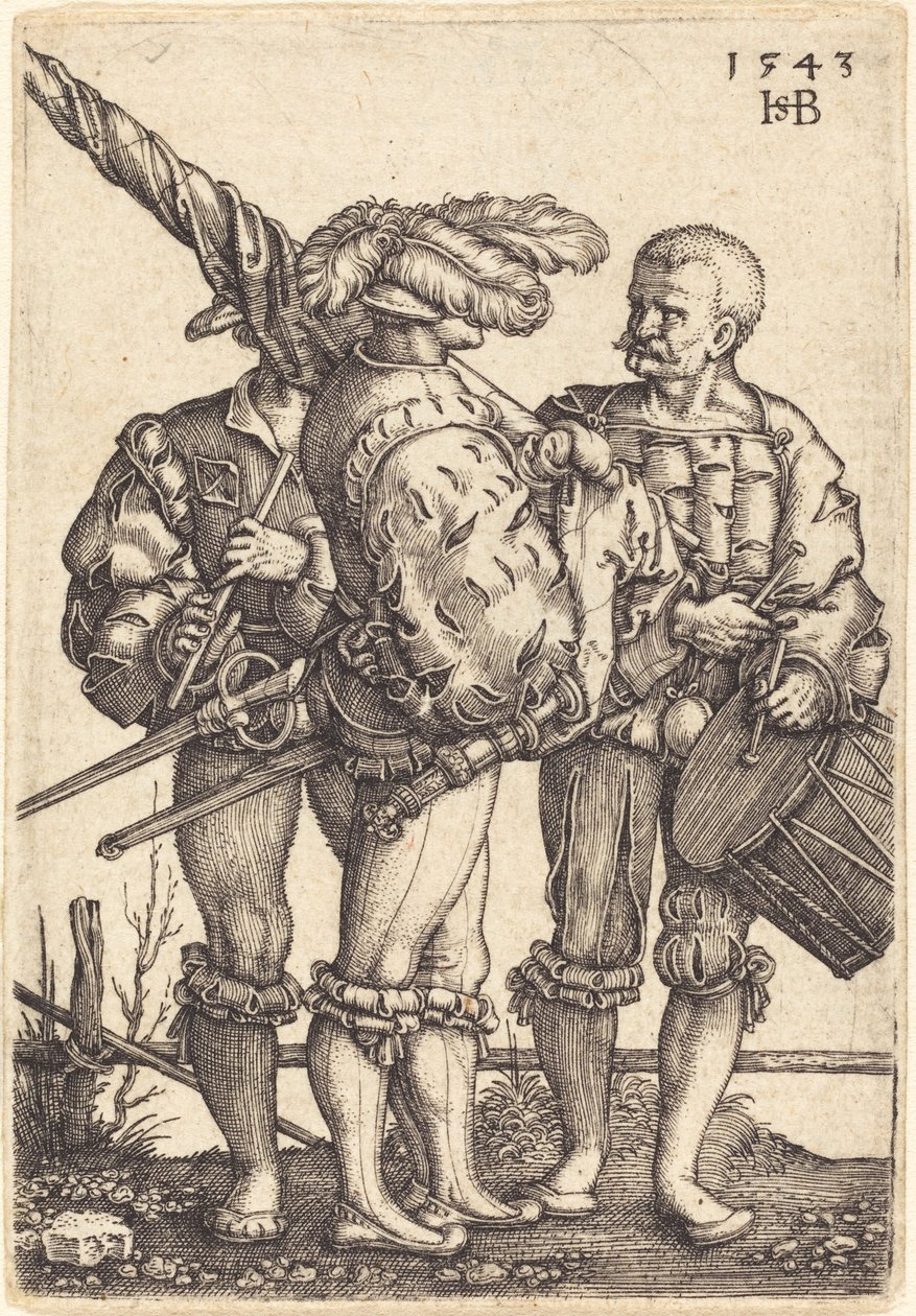 Porte-étendard, tambour et joueur de cornemuse - Sebald Beham