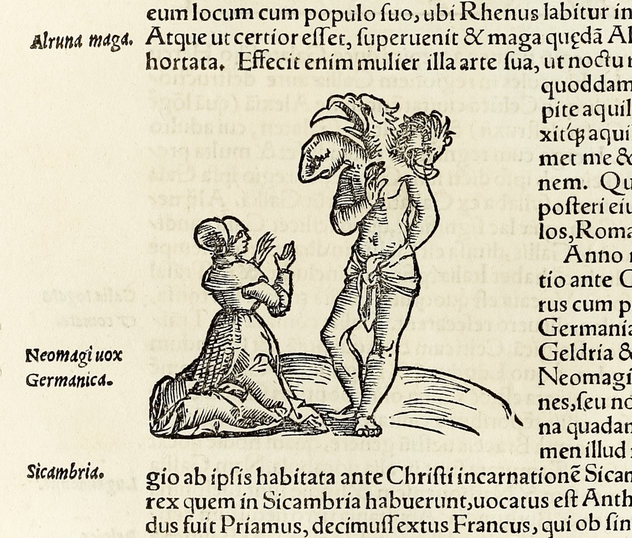 Une sorcière invoque un démon à trois têtes, de l