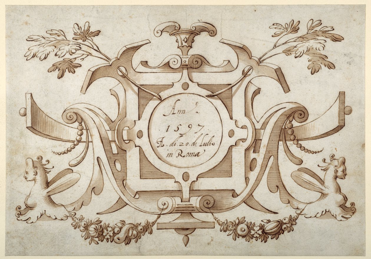 Cartouche ornemental associé à la série de ses vues romaines - Sebastian Vrancx