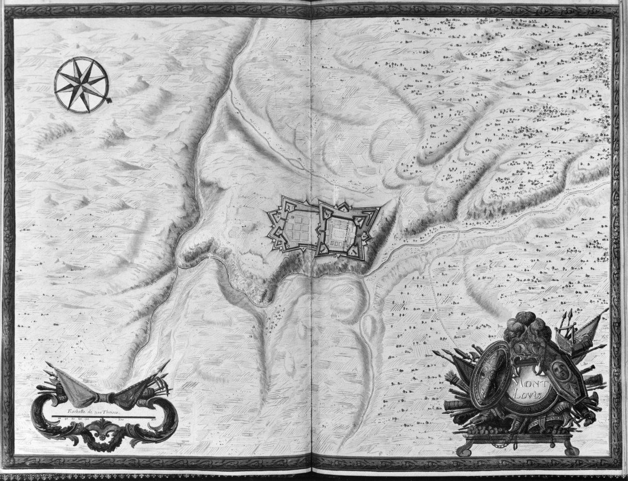 Ms. 986 Atlas 1081 Plan et carte de la ville, citadelle et environs de Mont-Louis, 1665 - Sebastien Le Prestre de Vauban