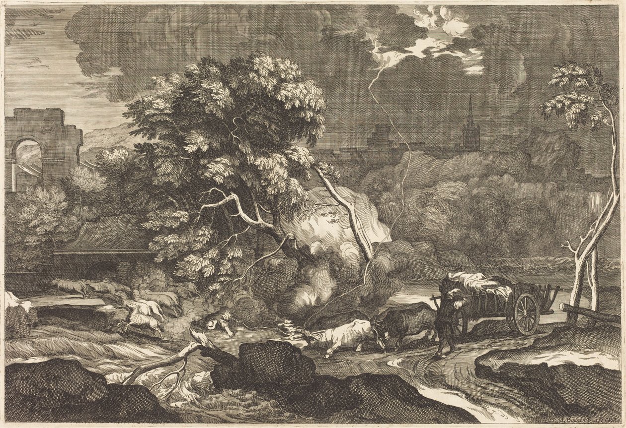 Paysage avec un charretier effrayé - Sébastien Bourdon