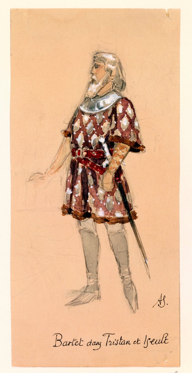 France, Paris, Esquisse de costume pour Kurwenal dans Tristan et Isolde de Richard Wagner pour la représentation au Palais Garnier de Paris - Segaud Segaud
