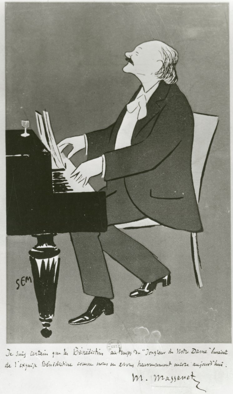 Le compositeur français Jules Massenet jouant (dessin) - Sem